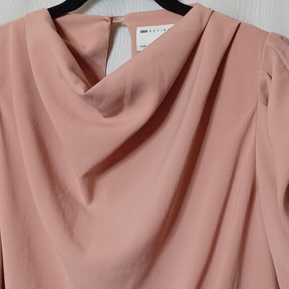 ASOS Women's Pink Pleated Cowl Neck Long Sleeve Top. 8 - Picture 3 of 12